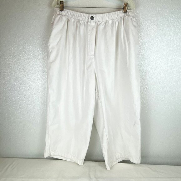 Woman Within Plus Size 22W White Cotton Pull On Elastic Cropped Pants W/ Pockets - Picture 1 of 13